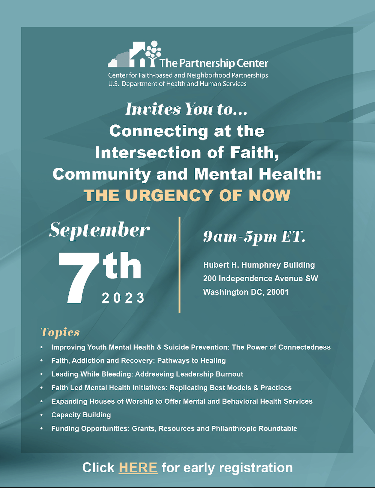 September 7, 2023 event: Faith, Community and Mental Health